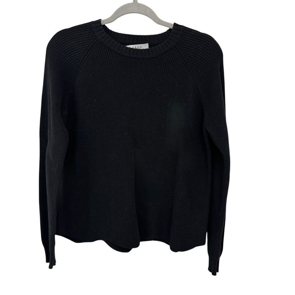 Kokun 100% Cotton Crewneck Sweater Size Small Black Long Sleeve Knit